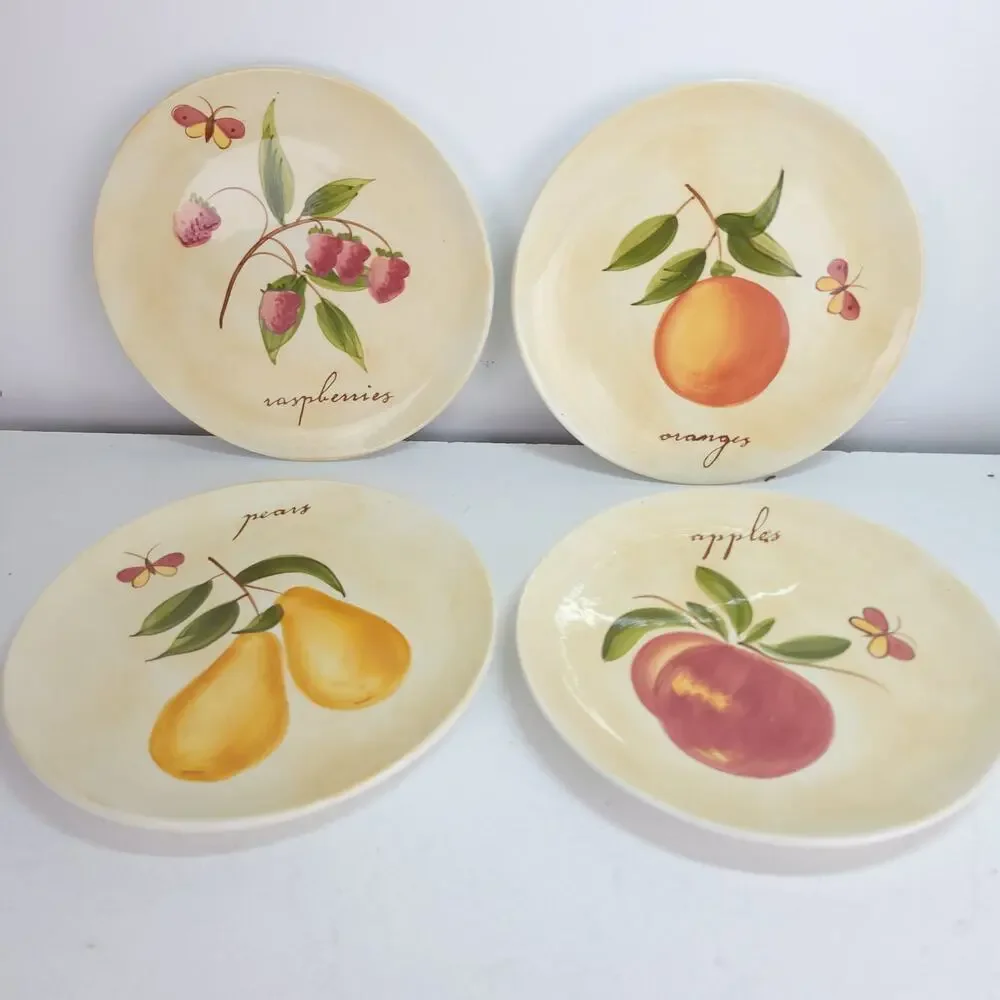Pier 1 Provence Salad Plates Glazed Earthenware Pear Apple Orange Raspberry